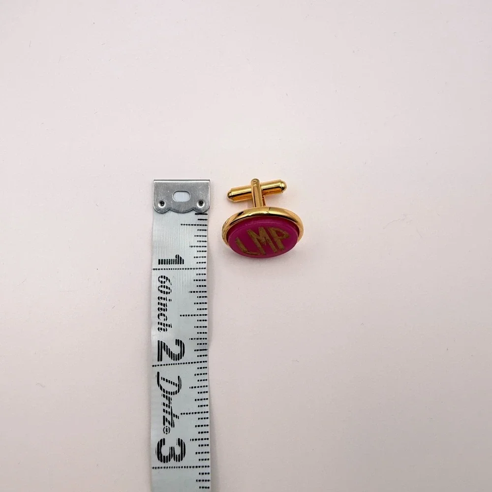 Vintage Y2K Gold Tone Pink Enamel Monogram Cufflinks LMP Initial Men's Jewelry